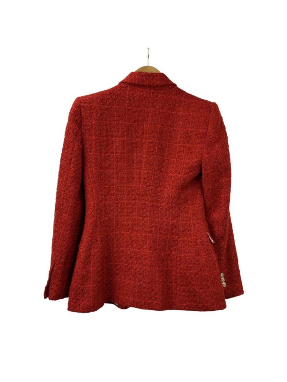 ZARA Red Tweed Boucle Double Breasted Blazer Jacket Womens XS Textured Cotton - Picture 4 of 16